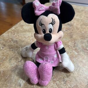 Disney Minnie Mouse 10" Plush Pink Velvet Polka Dot Dress Bow Sparkle Shoes
